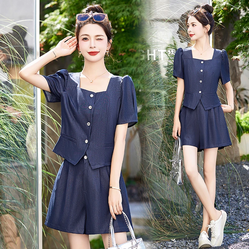 小香风气质牛仔套装女2025夏季新款时尚洋气减龄衬衫短裤两件套潮