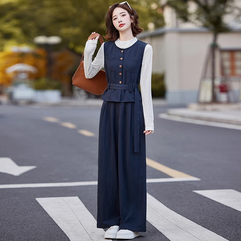 休闲穿搭时尚牛仔套装女2025秋季爆款气质收腰显瘦阔腿裤三件套潮