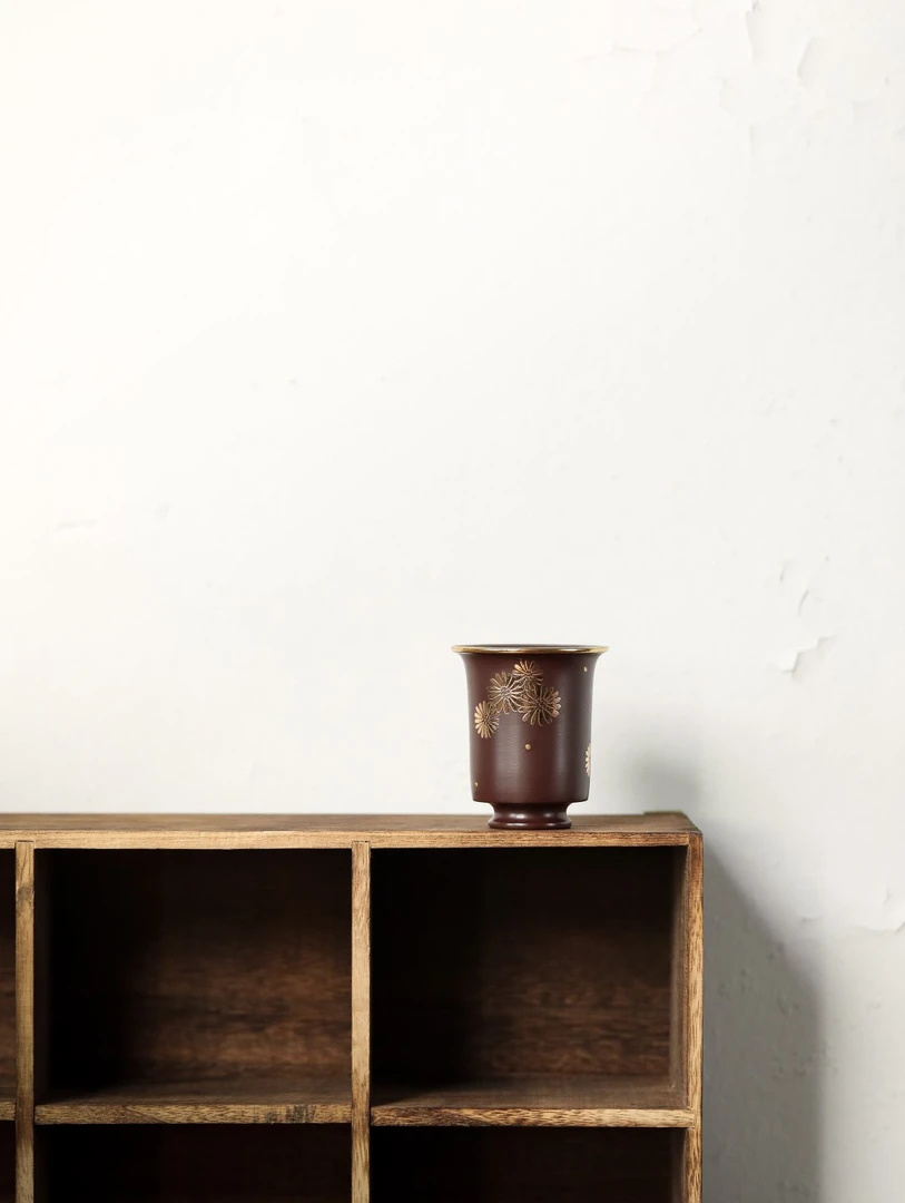 【闻閑自制】高端描金主人杯 原矿紫泥 80cc