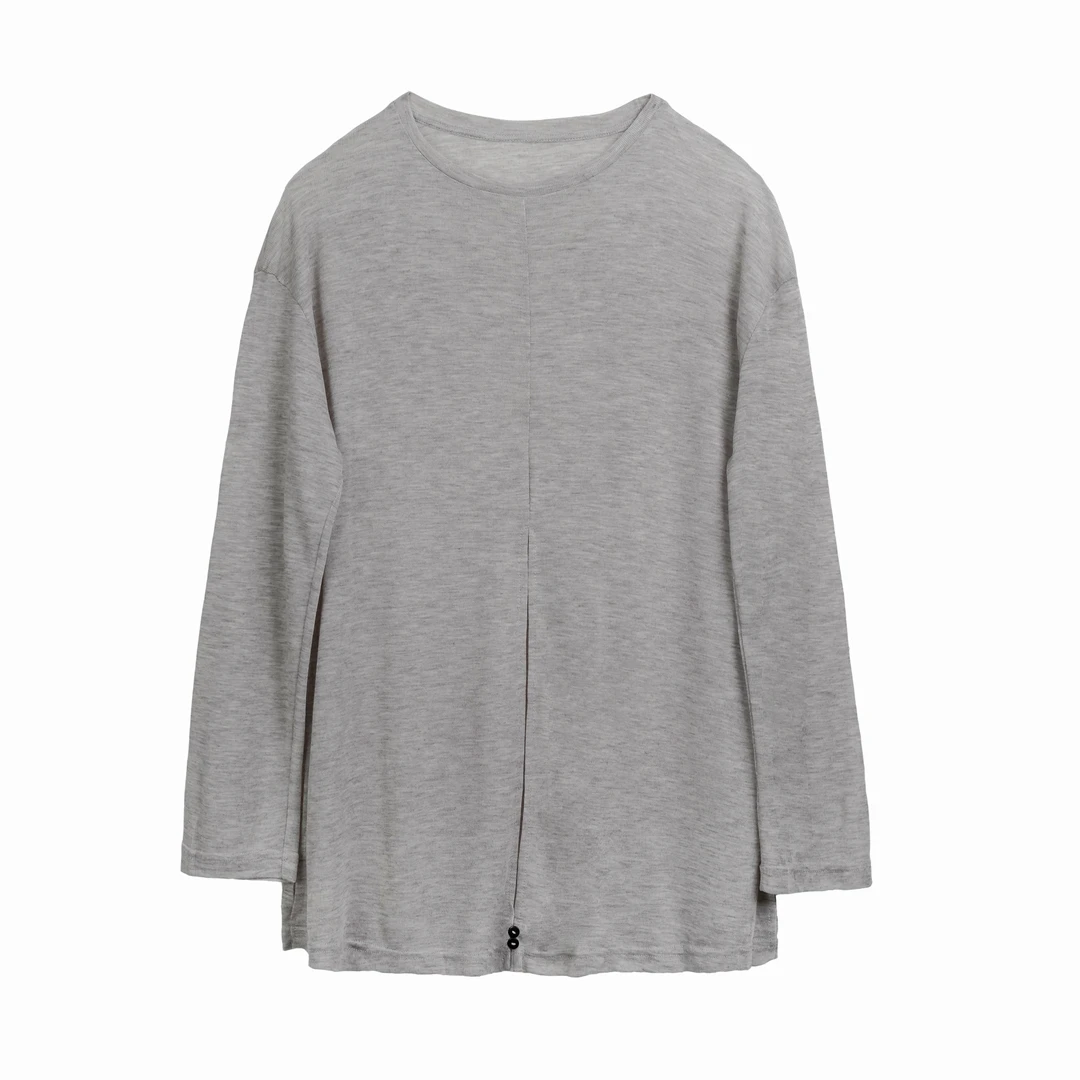 SY31195套头宽松中长款灰色时尚圆领休闲长袖纯棉女士上衣