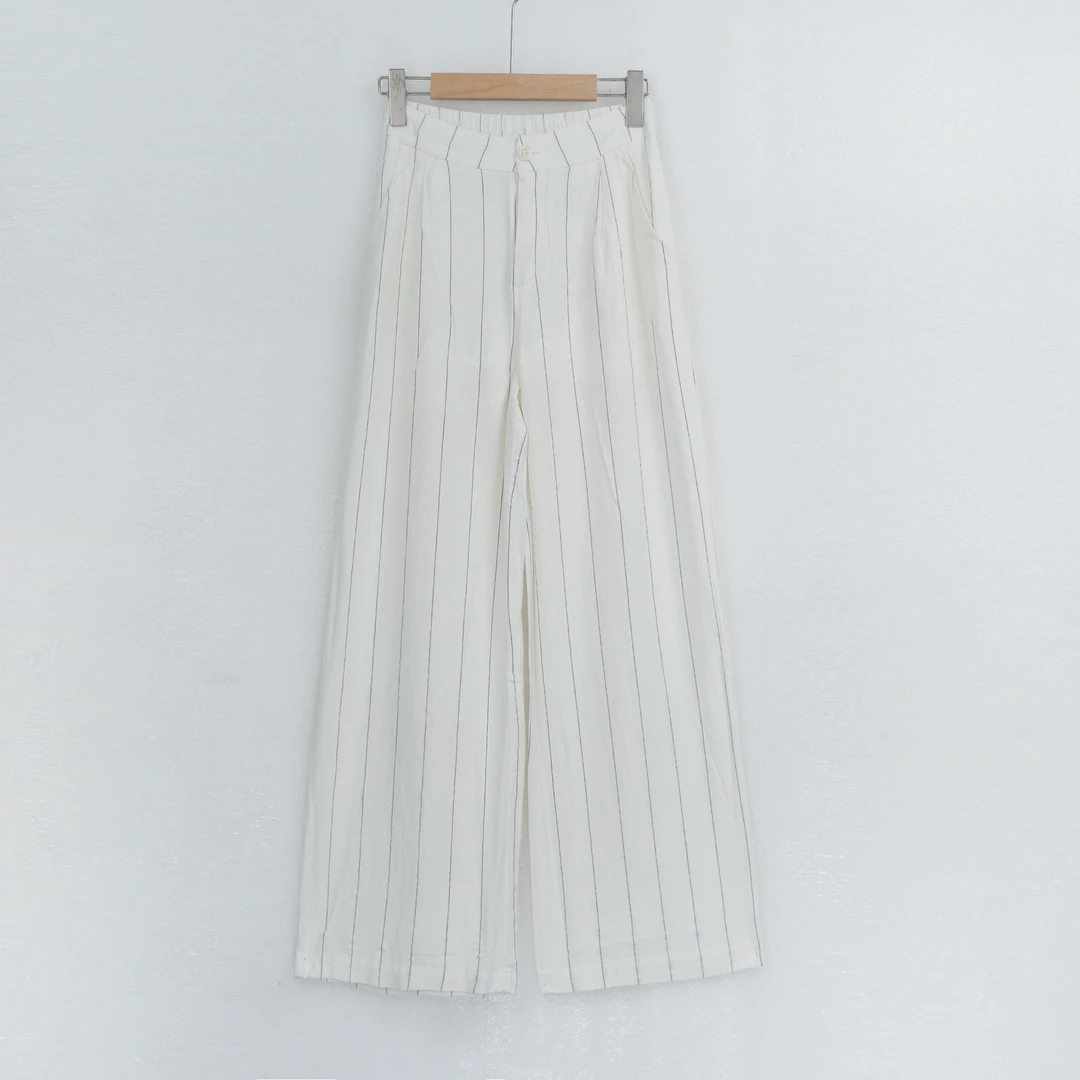 W3051气质白色高腰直筒时尚休闲百搭女裤