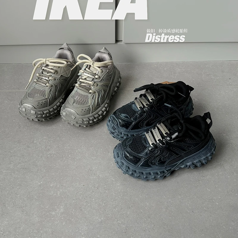 【巴黎轮胎】儿童运动鞋男童潮牌榴莲底坦克鞋厚底做旧女童老爹鞋秋