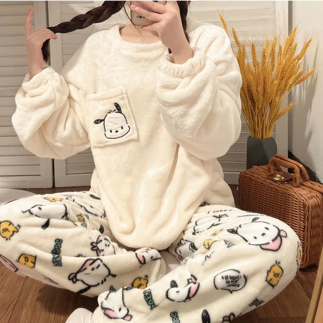 溯源好物睡衣女卡通可爱加绒加厚帕恰狗宽松秋冬保暖家居服套装女