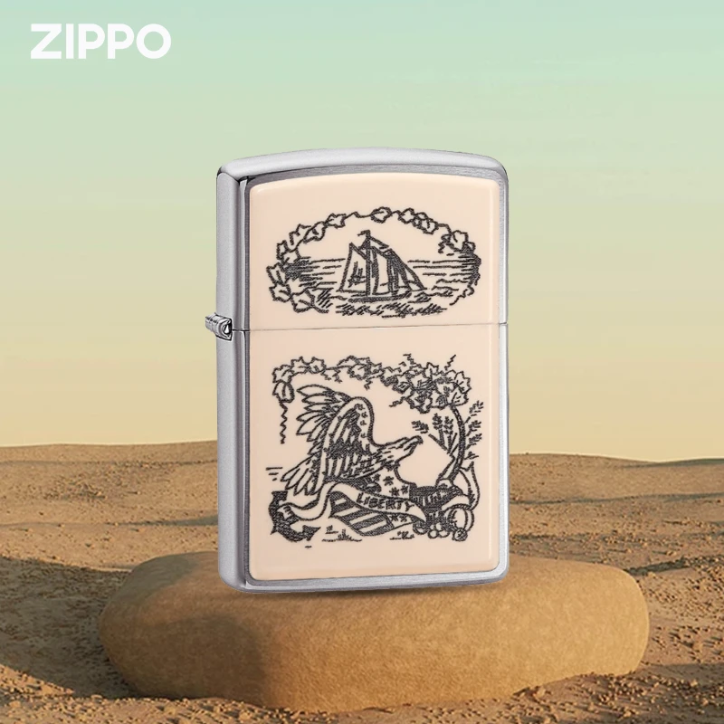 【自由的信仰】ZIPPO正品经典贴章银色拉丝防风打火机男生礼物