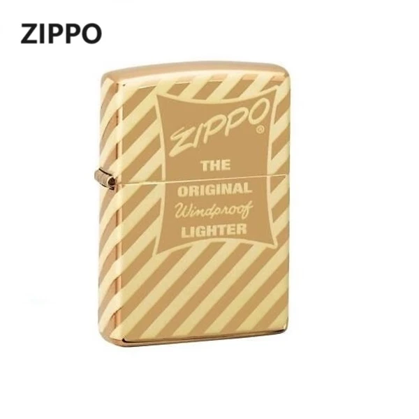 ZIPPO打火机正版金色复古包装斜纹商标经典男士款防风常规机