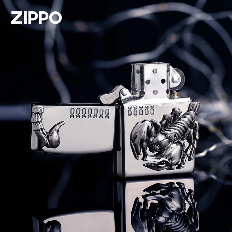 【致命毒蝎】ZIPPO正品立体霸气贴章款银色打火机男士防风常规机