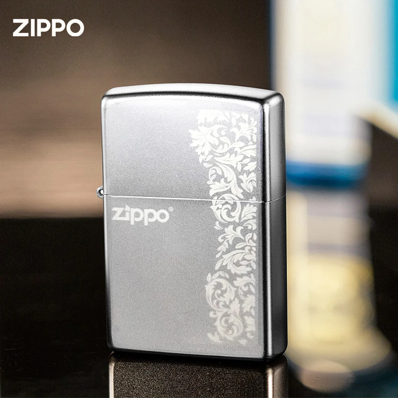 ZIPPO正品打火机富贵花开锻纱银色男士经典气质时尚简约防风