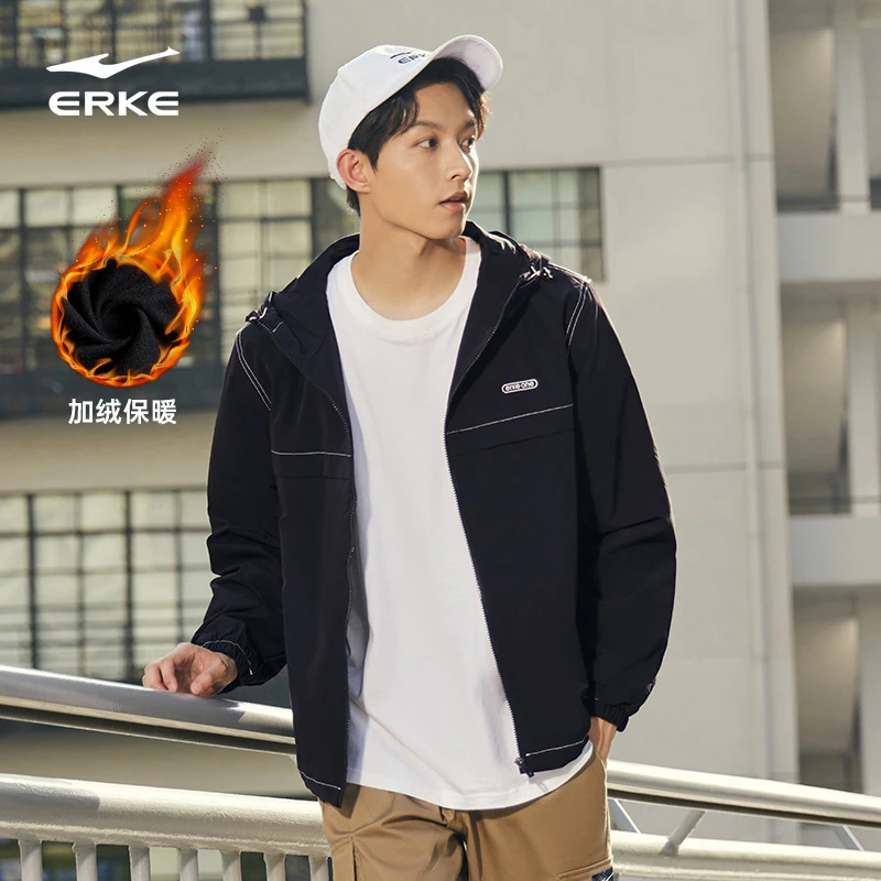 鸿星尔克秋季潮流休闲连帽夹克风衣运动休闲外套男装51222302117