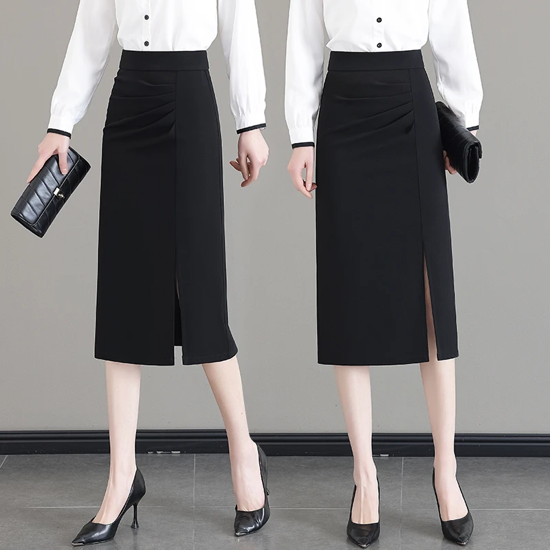 显瘦半身裙时尚百搭2024气质高腰显瘦半身裙设计感中长款开叉裙子