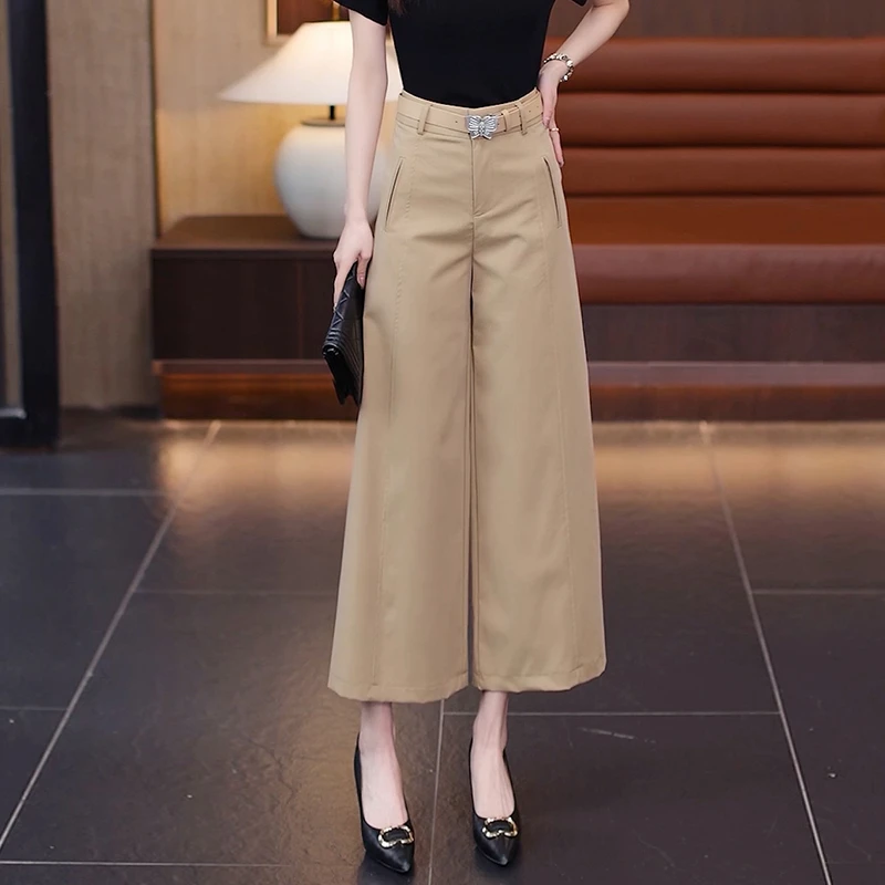 小个子女裤白裤子女2025年洋气新款薄款百搭高腰显瘦九分裤阔腿裤