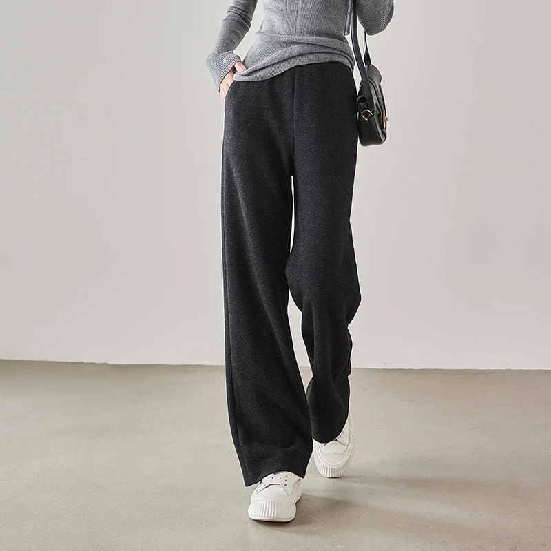 索菲丝尔加厚人字纹休闲直筒裤冬季保暖宽松显瘦通勤女裤441032