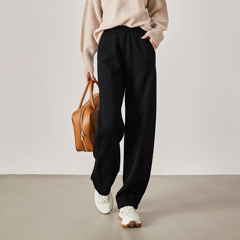 索菲丝尔冬季新款休闲弯刀阔腿裤流行宽松显保暖加绒女裤子441031