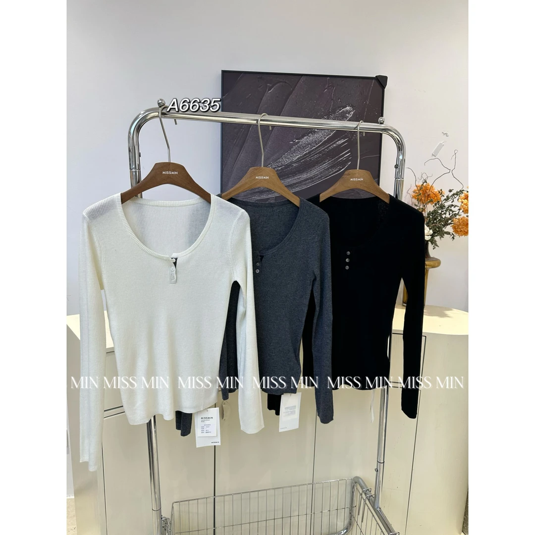 【NO退NO换】A6635 法式方领女早初秋季设计感小众不规则羊毛打底衫
