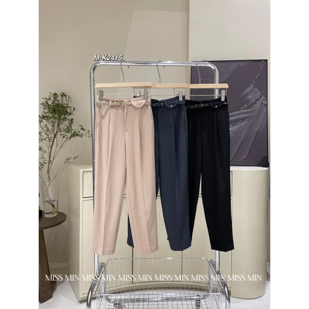 2415 MISSMIN 夏季韩版高腰小脚西裤女显瘦哈伦九分休闲裤+腰带