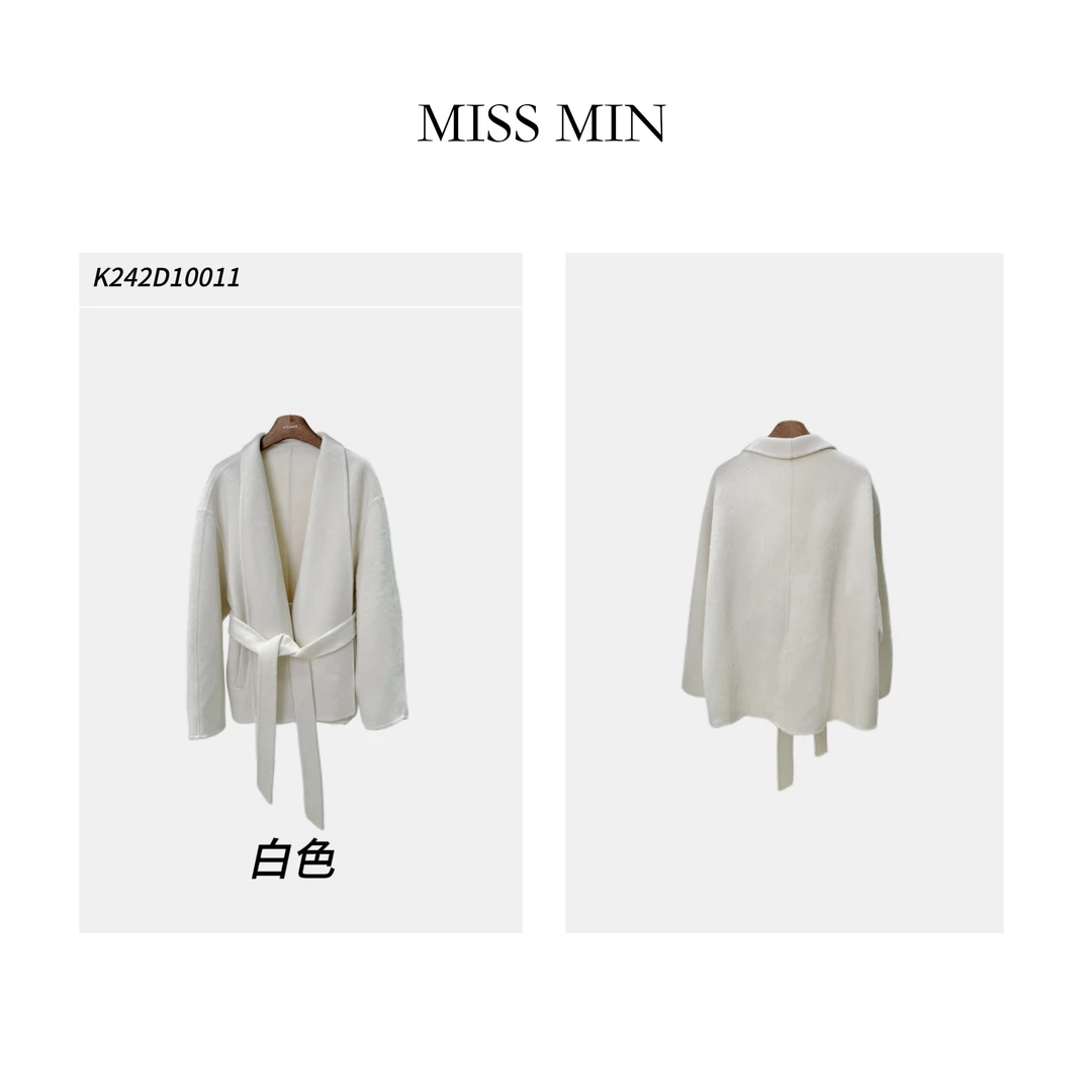 MISS MIN  K242D10011 2024冬翻领浴袍式无扣双面大衣中长款斗篷