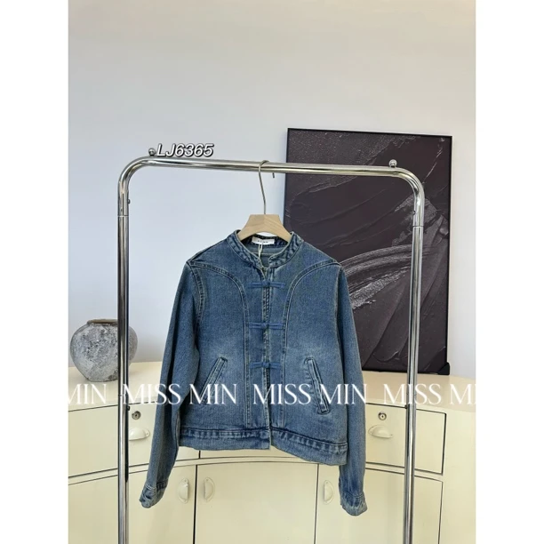 MISS MIN  6365  新中式盘扣牛仔薄外套女春秋设计感小众外搭复
