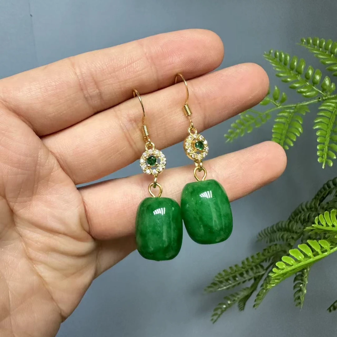 翡翠桶珠耳钩14K金