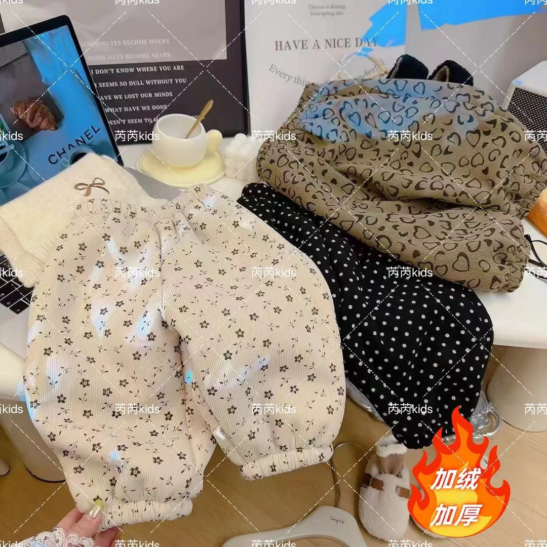 儿童加绒裤加厚中大童卫裤童裤童装碎花宝宝