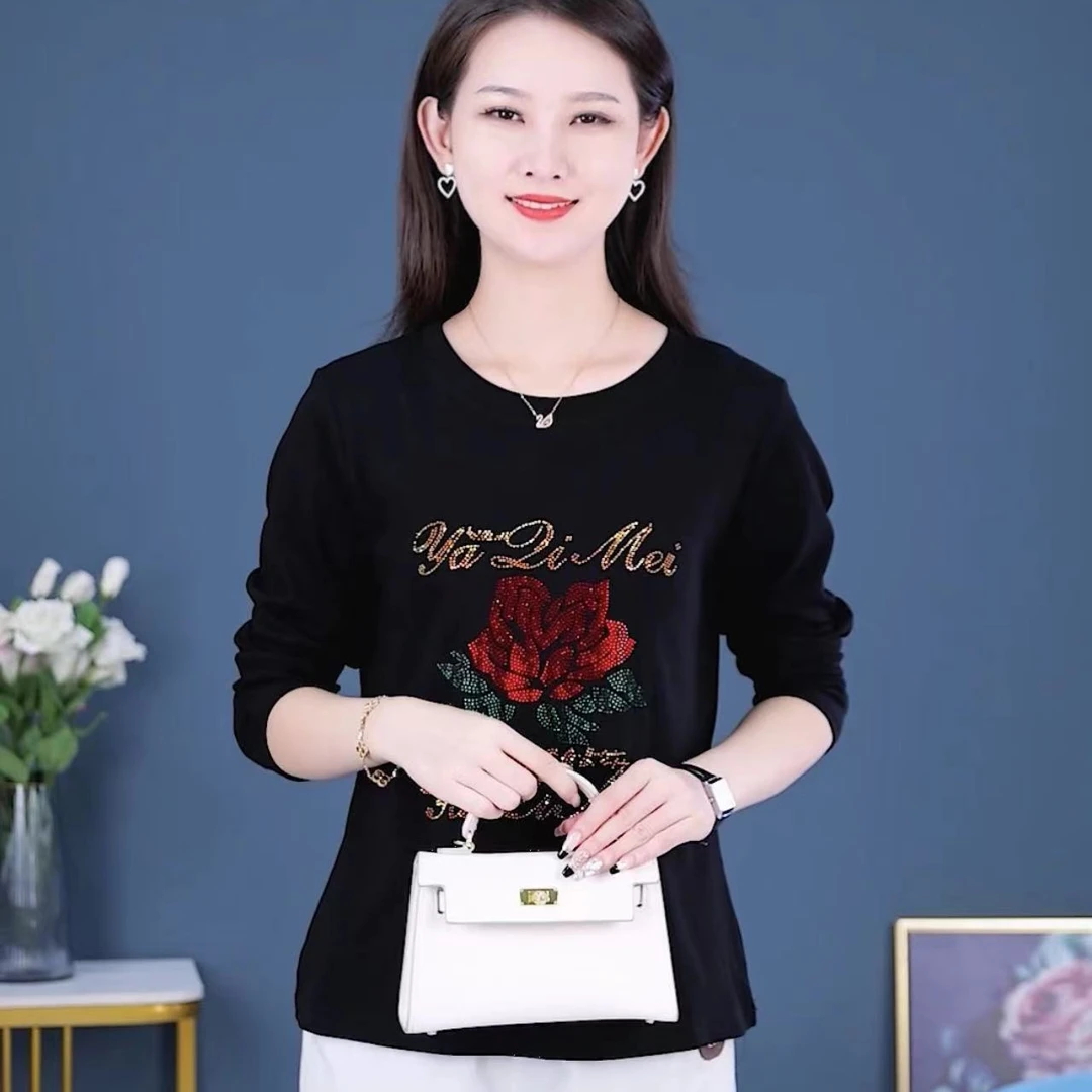 YUNKEMAN/云珂蔓T恤时尚减龄显瘦圆领休闲洋气通勤妈妈装长袖秋季