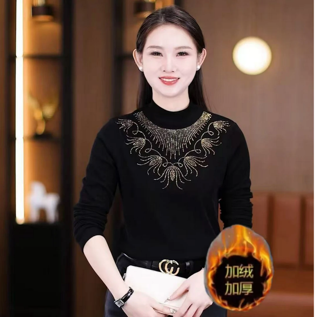 YUNKEMAN/云珂蔓半高领纱网百搭长袖洋气秋冬保暖修身冬季加绒