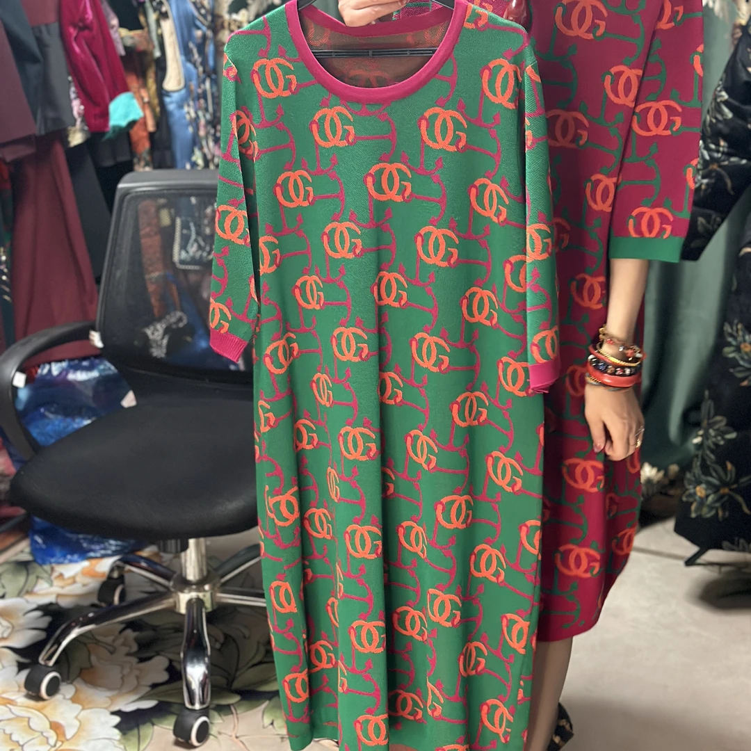 【朱帝新品】粉绿色GG撞色连衣裙