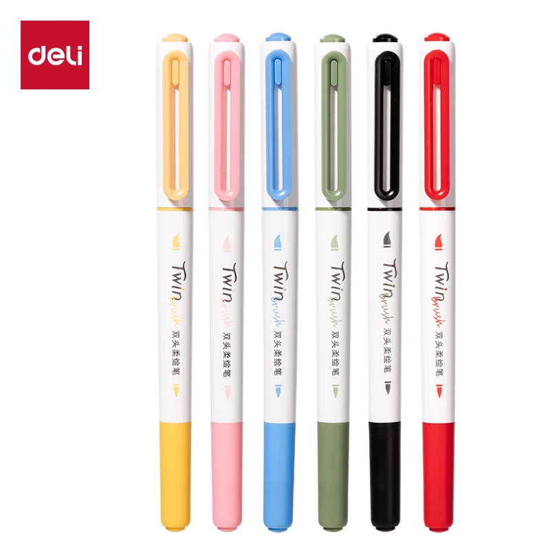 Deli/得力得力勾线笔6色双头柔绘笔