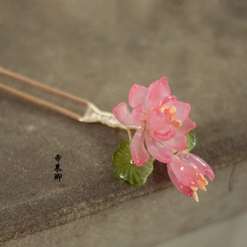 原创设计荷花琉璃发簪子发钗汉服配饰