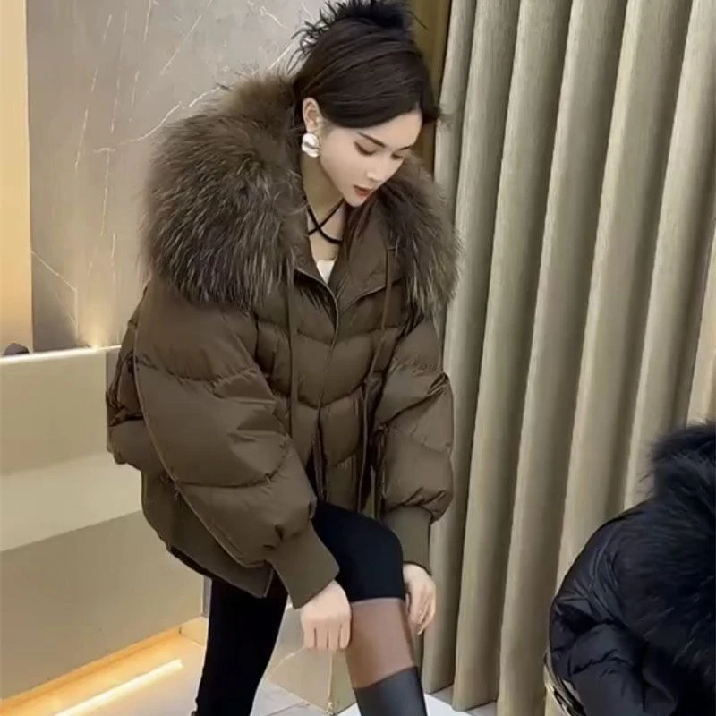 雅鹿羽绒服网红爆款2024冬季新款大毛领羽绒棉服女小个子百搭流行