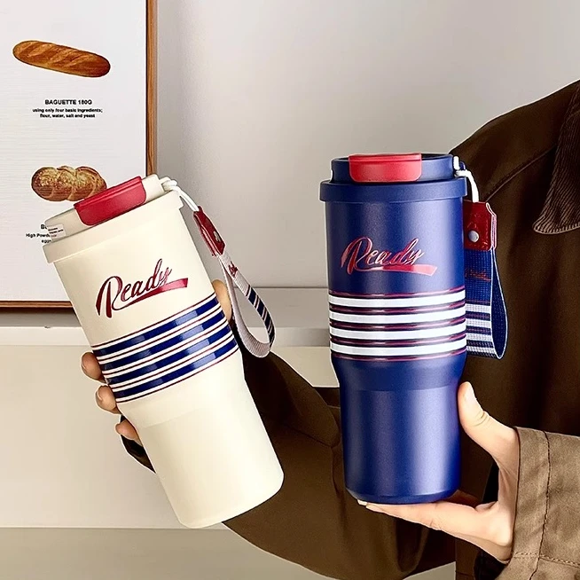 【晶晶乱炸拼手速】帝怡条纹双饮咖啡杯喷陶瓷层英伦风保温水杯1236