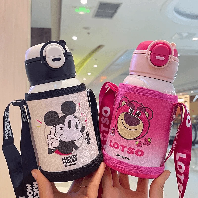 【小雪乱炸】迪士尼双饮保温杯316不锈钢便携杯套斜跨儿童水杯15073