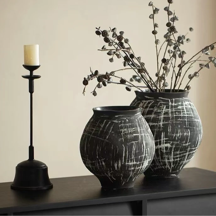 景德镇现代简约高级感中式台面花器客厅居家插花陶瓷花瓶摆件装饰