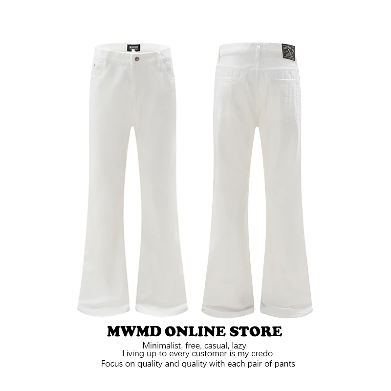 MWMD巴黎"bootcut"白色弯刀微喇牛仔裤显瘦直筒cleanfit男生裤子