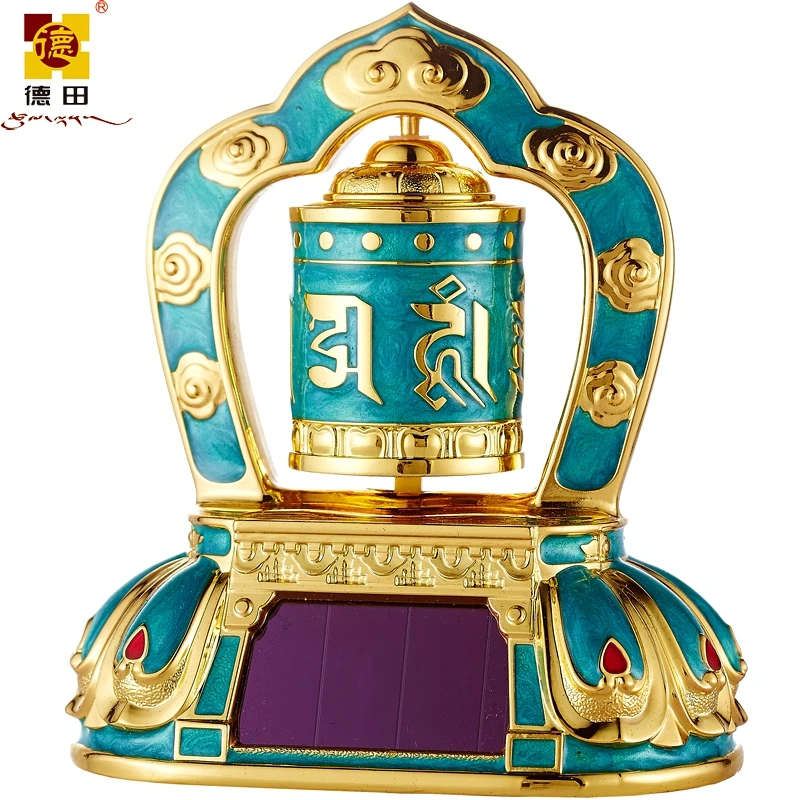 德田金属彩绘太阳能转轮车载汽车摆件车内中控台装饰用品转筒高级