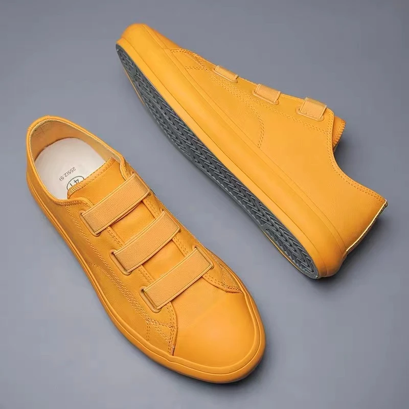 休闲运动皮鞋简约百搭秋季男鞋一脚蹬皮鞋低帮软底小白鞋#22395