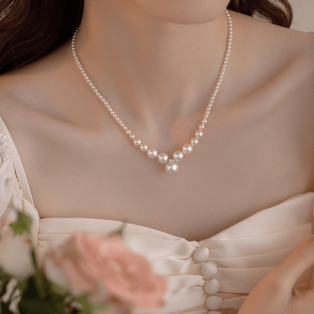 合金琉璃贝珠项链 法式戴妃款施家珠珠女项链轻奢高级感七夕礼物