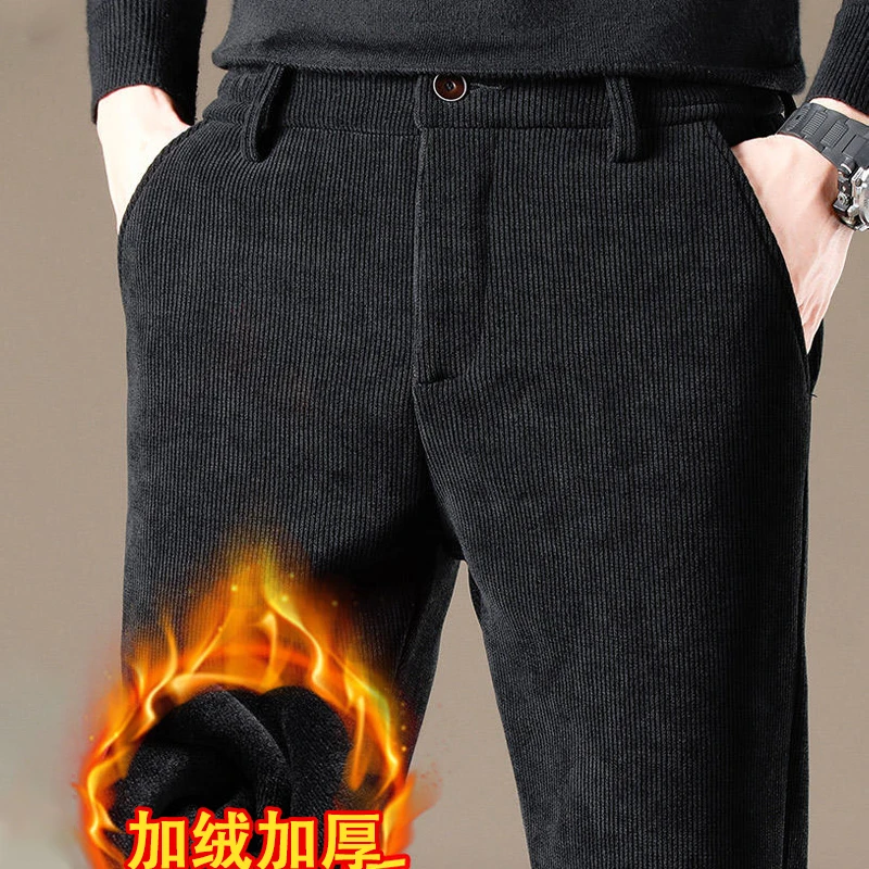 灯芯绒条绒裤男秋冬新款休闲裤男士加绒加厚修身直筒百搭潮长裤子