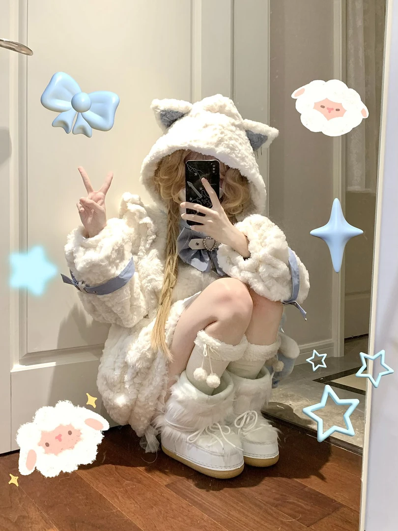 【地雷喵外套】小欣原创保暖加绒甜酷日系lolita百搭毛绒绒猫耳外套