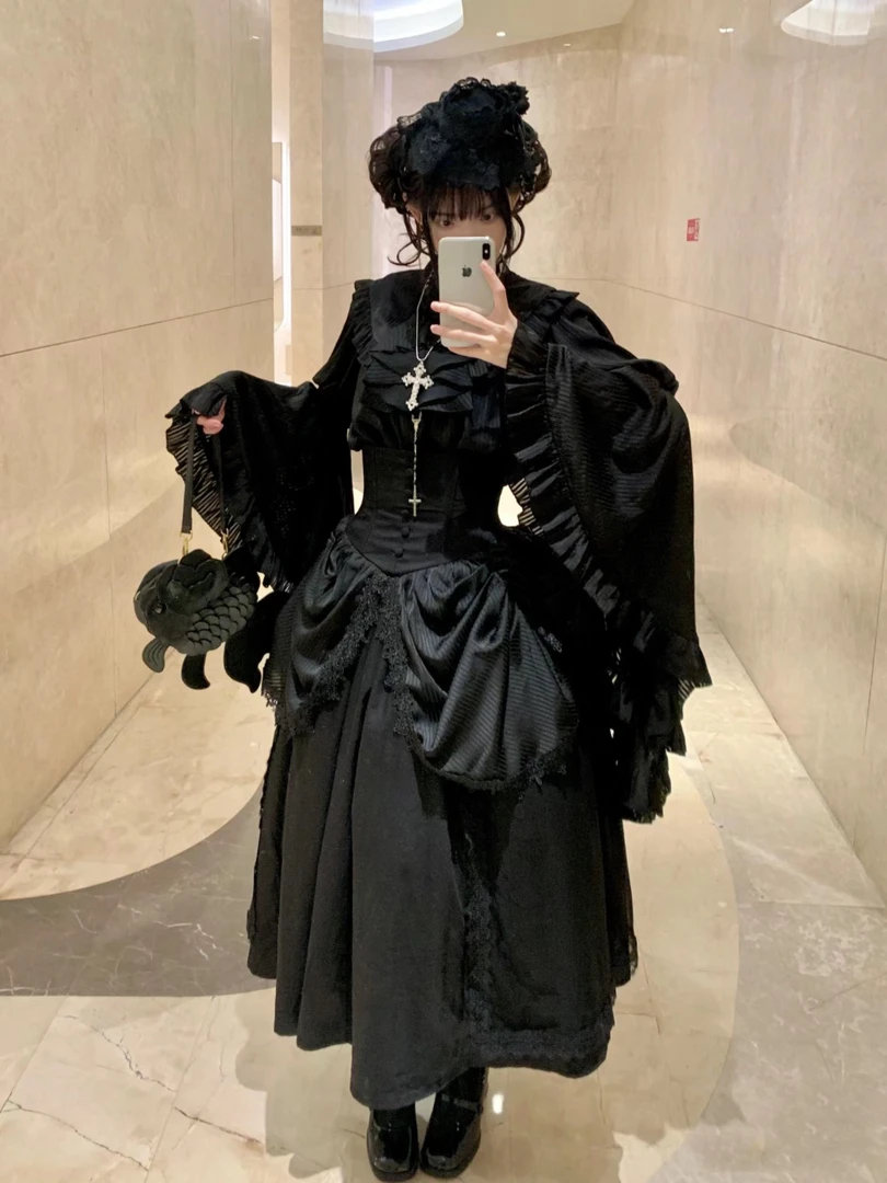 【梦游lolita】森鈴现货秒发 布偶心事本 姬袖上衣SK下裙 哥特暗黑