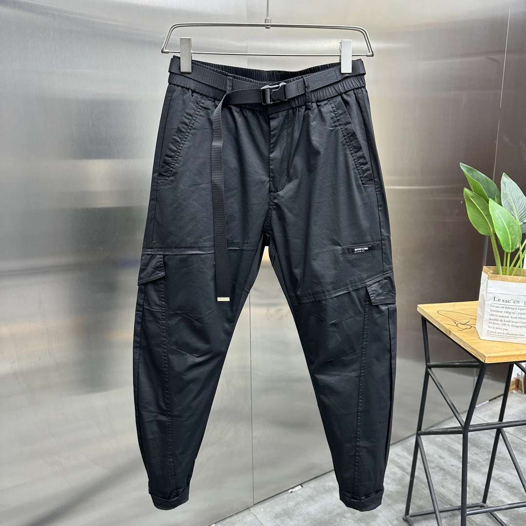 夏季男士修身运动休闲裤潮流时尚腰带百搭夏季韩版弹力工装裤