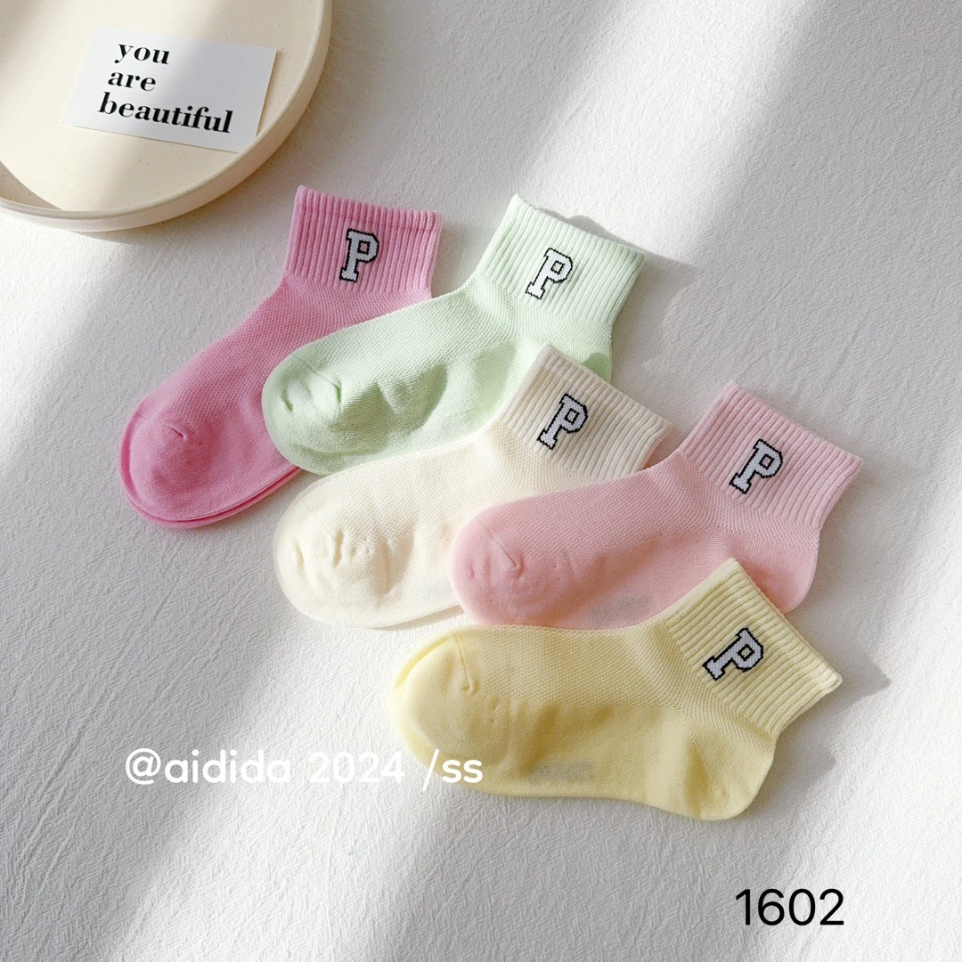 爱嘀嗒童袜24袜子透气春夏薄款网眼女童运动字母精梳棉韩版学生