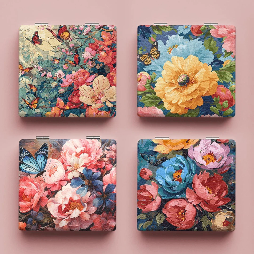 随身便携化妆镜可折叠卡通台式女生学生宿舍家用补妆镜小镜子方镜