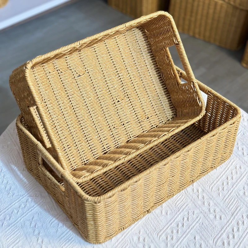 SN06【两件】纯手工长方双耳仿藤编收纳篮化妆护肤品居家玩具零食