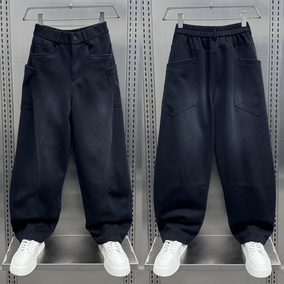 休闲裤男士2025秋冬新款宽松加绒卫裤潮牌青年百搭帅气直脚弯刀裤