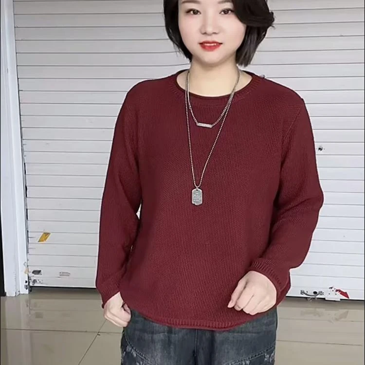 高端中长款宽松欧货毛衣女2024新款冬季爆款纯色圆领针织衫小个子