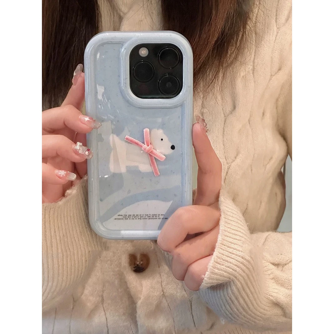 【苹果】ins可爱温柔婴儿蓝小狗西高地立体蝴蝶结手机壳iphone15pro