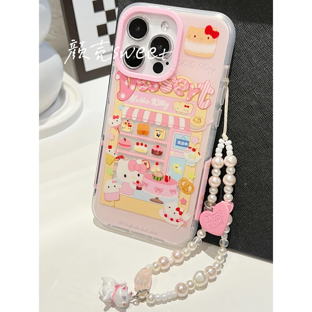 【苹果】ins可爱韩风甜品蛋糕猫咪侧边印花双层手机壳iphone15pro/