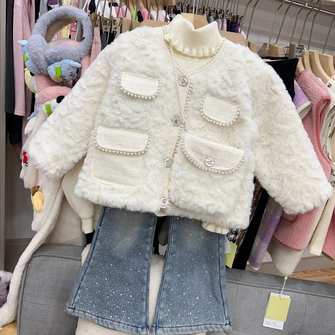 729 女童带包包毛毛衣外套~