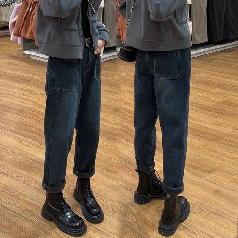 春季大码女高腰梨型身材九分哈伦牛仔裤春秋胖妹妹宽松显瘦老爹裤