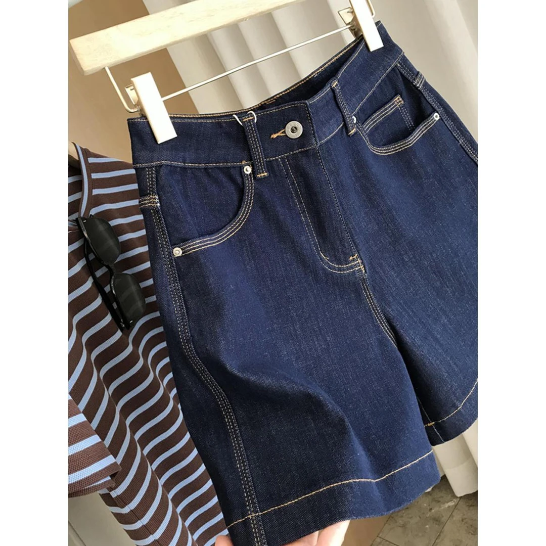 2025夏新款大码女装复古阔腿牛仔短裤胖mm高腰显瘦设计感微胖热裤