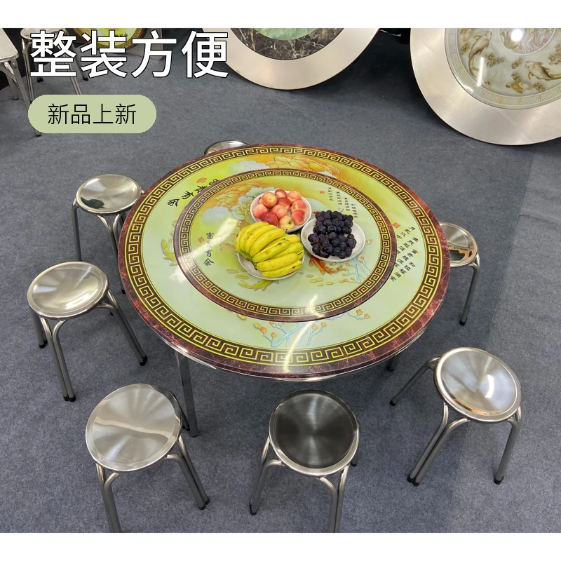 全彩图内置转盘圆桌【1.2米】简约酒店吃饭桌圆形家用餐厅旋转餐桌